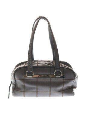 Chanel Choco Bar Bowling Bag Brown Leather Silver